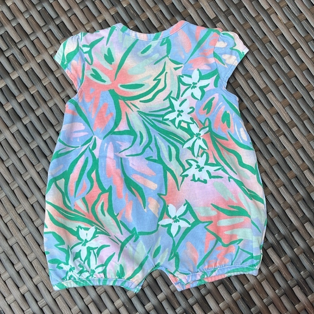 ADIDAS Infant Girls 3mo Logo Romper Short Sleeve Pastel Jungle Floral Cotton EUC - Picture 6 of 6
